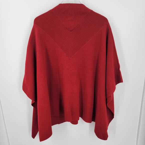 Anne Klein Poncho Womens Large Knit Red Mock Neck Half Zip Ribbed Neckline - Picture 6 of 11